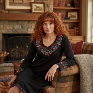 Double D Ranch Embroidered Grommet Long Sleeve Stretchy Black Dress Size XS